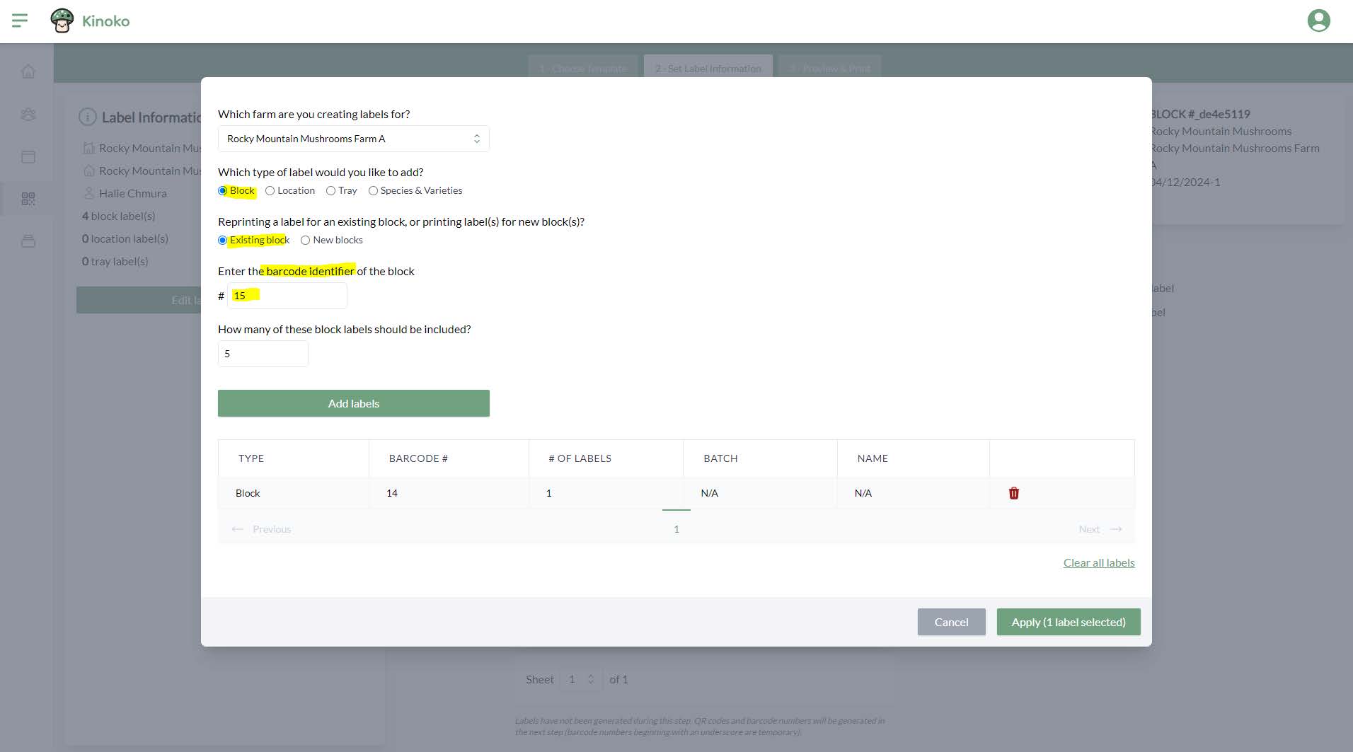 Existing block labels