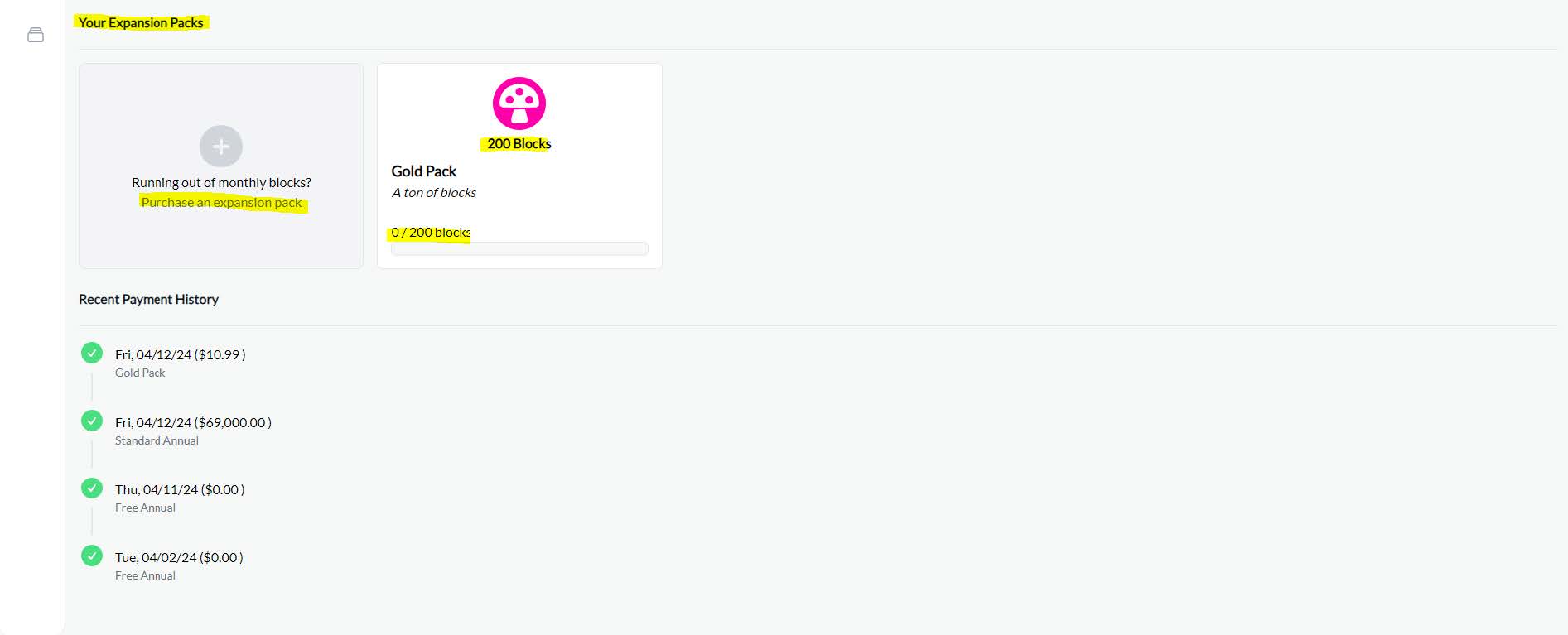 Expansion pack usage