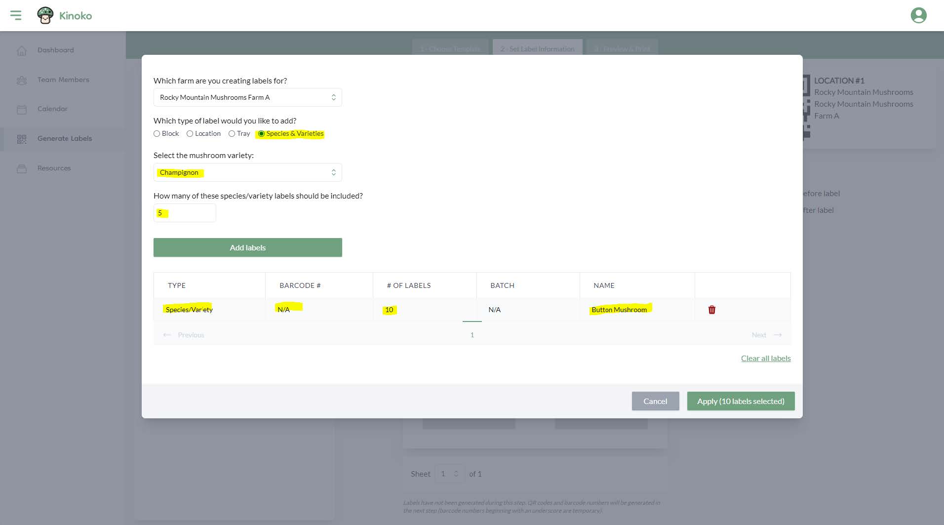 Species/variety labels